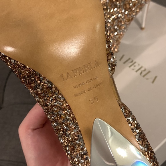 La Perla Gold and Silver Metallic Heels - Picture 4 of 7